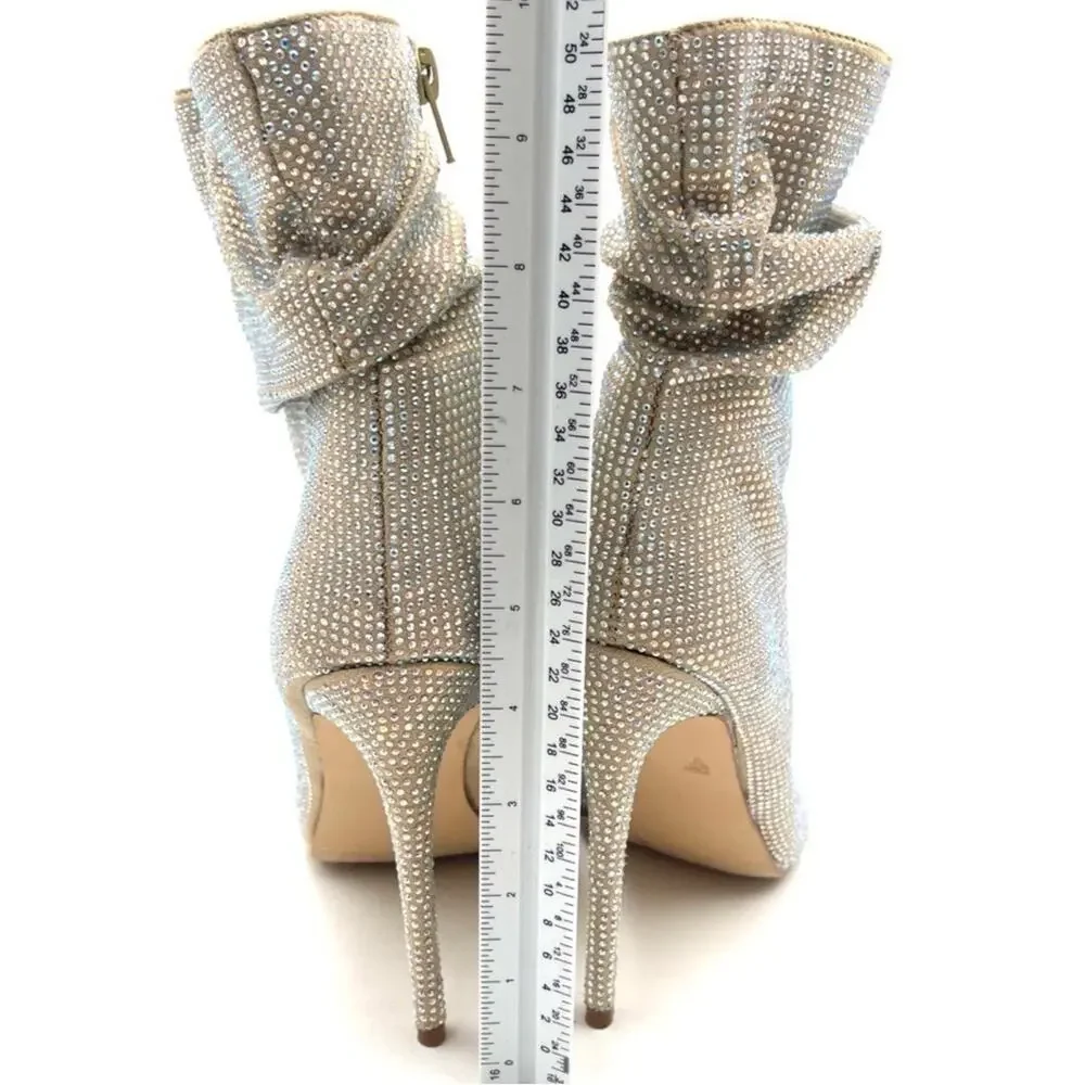AZALEA WANG Women's Boots On A High Heel Rhinestones Beige Bandes SIZE 8